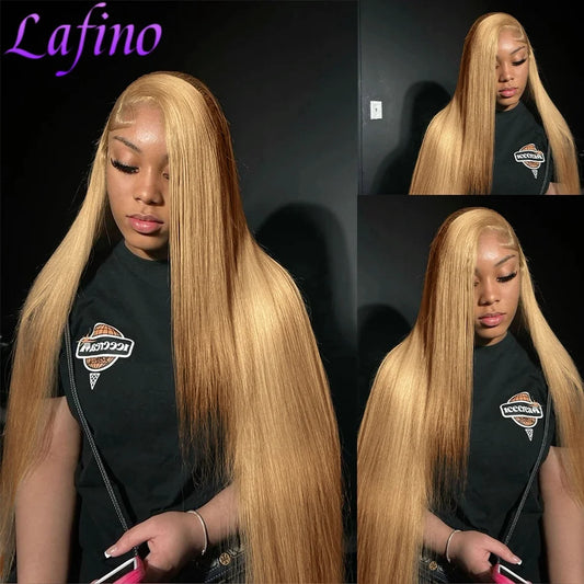36 Inch 27# Honey Blonde 13x6 13x4 Hd Transparent Bone Straight Lace Frontal Brazilian Colored Wigs 100% Pre Plucked For Women