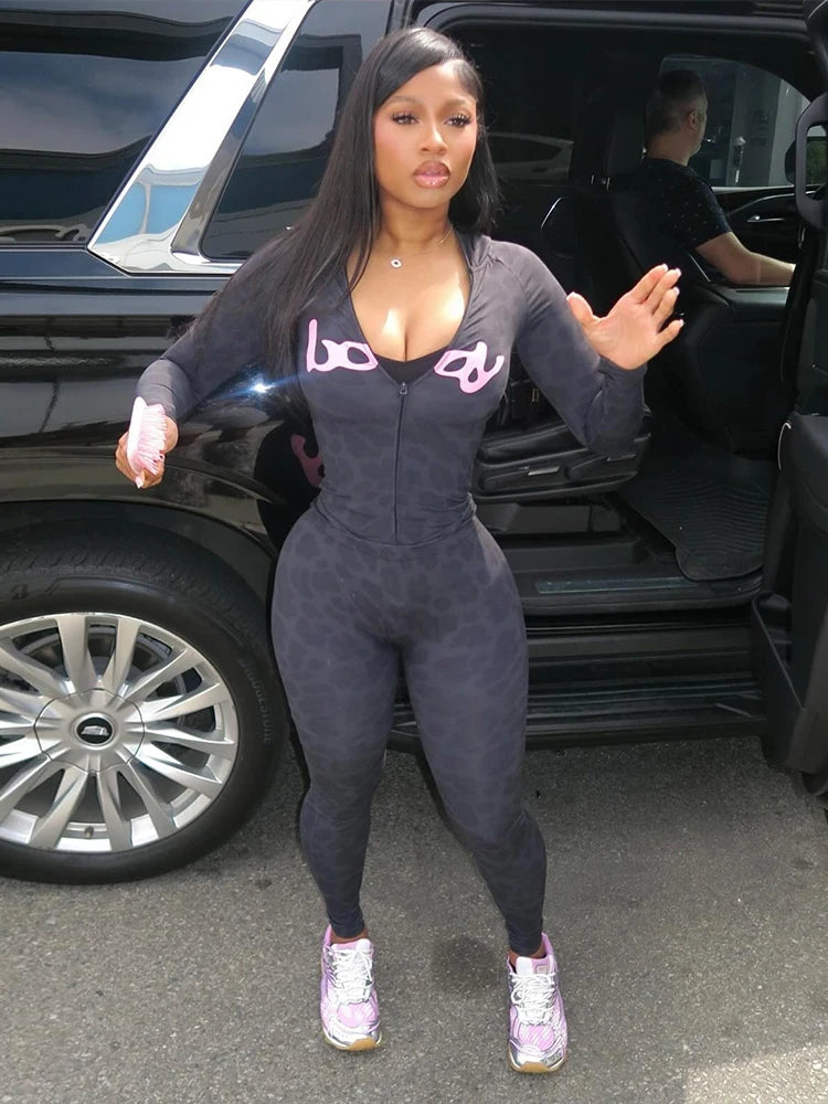 Sisterlinda Letter Print 2 Piece Set Women Zip Cardigan Hooded Crop Jacket+Skinny Leggings Hot Girls Wild Sporty Style Outfits