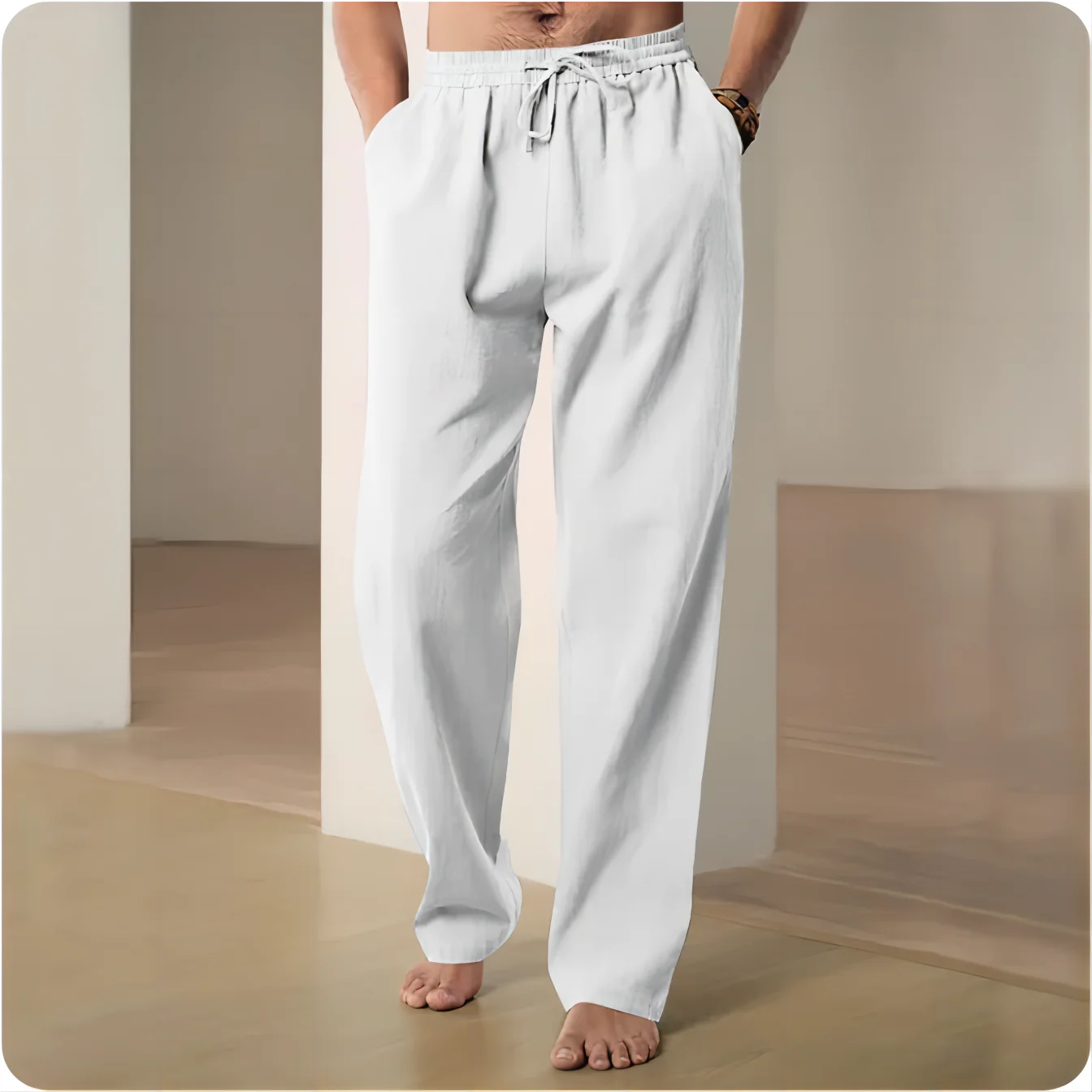 Men's Trousers Cotton Linen Fashion Casual Pants Solid Color Breathable Loose Shorts Straight Drawstring Pants Streetwear Men