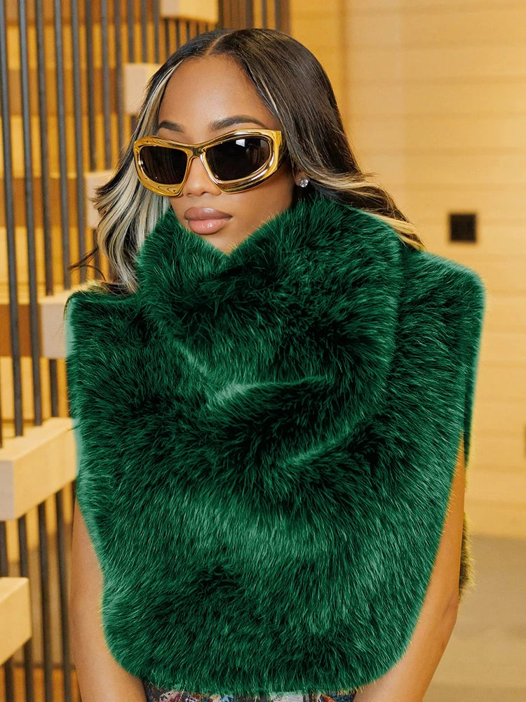 Weird Puss Turtleneck Furry Tank Tops Women Y2K Sexy Side Split Chic Fall Trend Midnight Basic Street Furs Hipster Clubwear Vest