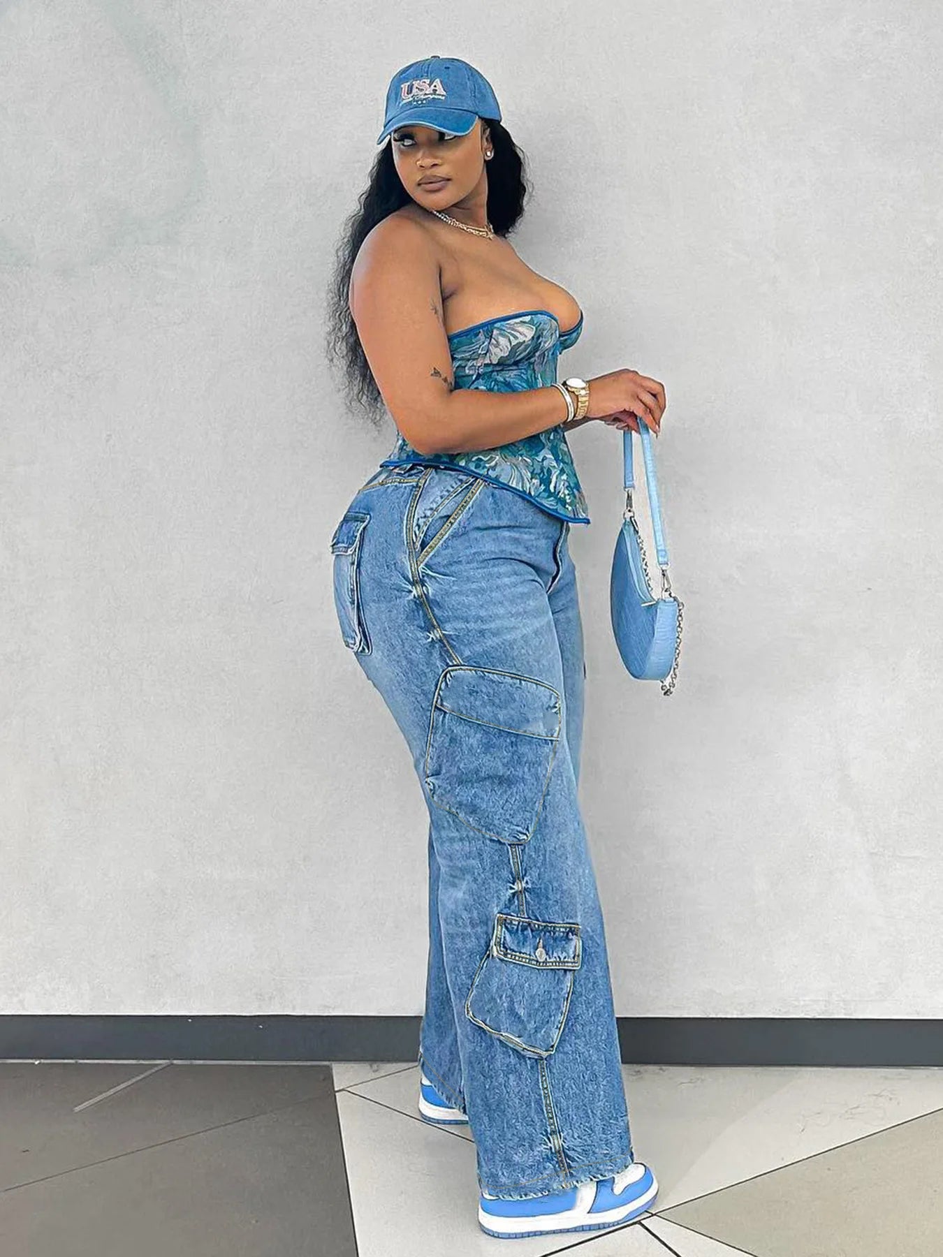 Sister Star Summer Fashion Ladies Casual Fashion Loose Light Blue Multi-pocket Versatile Wholesale Temperament Commuter Jeans