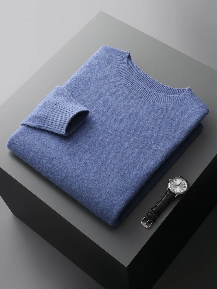Basic Men's Seamless Wool Pullover Sweater Autumn Winter O-neck Solid 100% Merino Wool Knitwear Casual Simple Man Clothes Tops