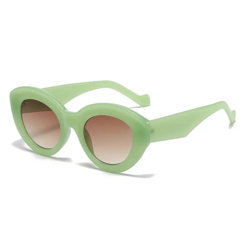 JNPCXI Ins Popular Fashion Oversized Cat Eye Women Sunglasses Green Stripes Retro Shades UV400 Men Trending Oval Sun Glasses
