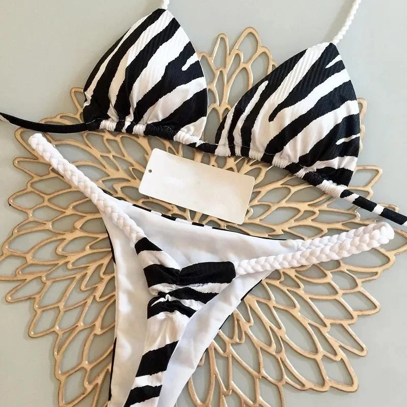 Joskaa 2025 Summer Print 2 Piece Bikini Sets Women Swimwear Sexy String Bra+Briefs Matching Bathing Suits Vacation Beachwear