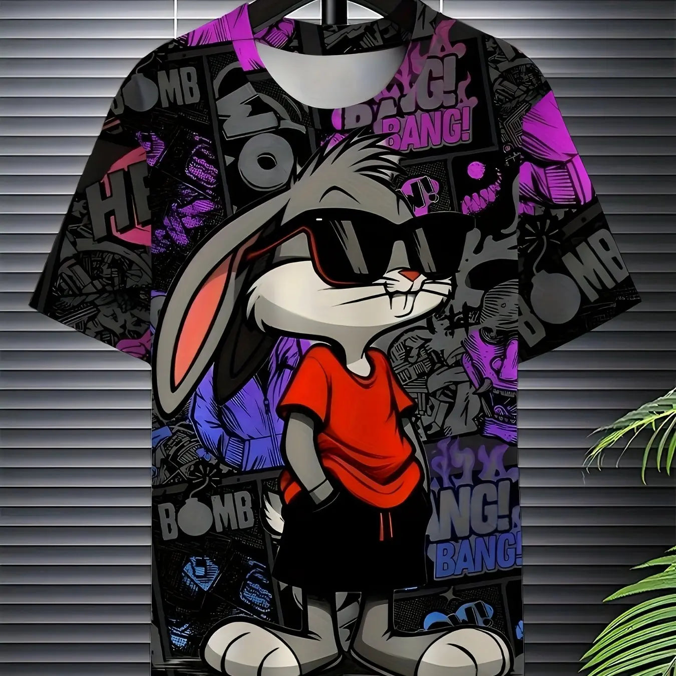 Men's 3D Rabbit Print T-Shirt | Soft Stretch Polyester Fabric | Casual Summer Knit Top with Bold \