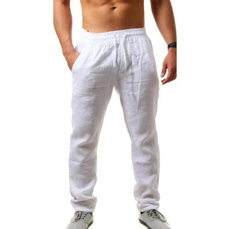 Men's Trousers Cotton Linen Fashion Casual Pants Solid Color Breathable Loose Shorts Straight Drawstring Pants Streetwear Men