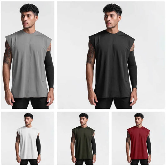 Summer Men Loose Gym Vest Casual Cotton Tank Top Breathable Fitness Sleeveless Shirt Quick Dry Bodybuilding Singlet Man Clothing