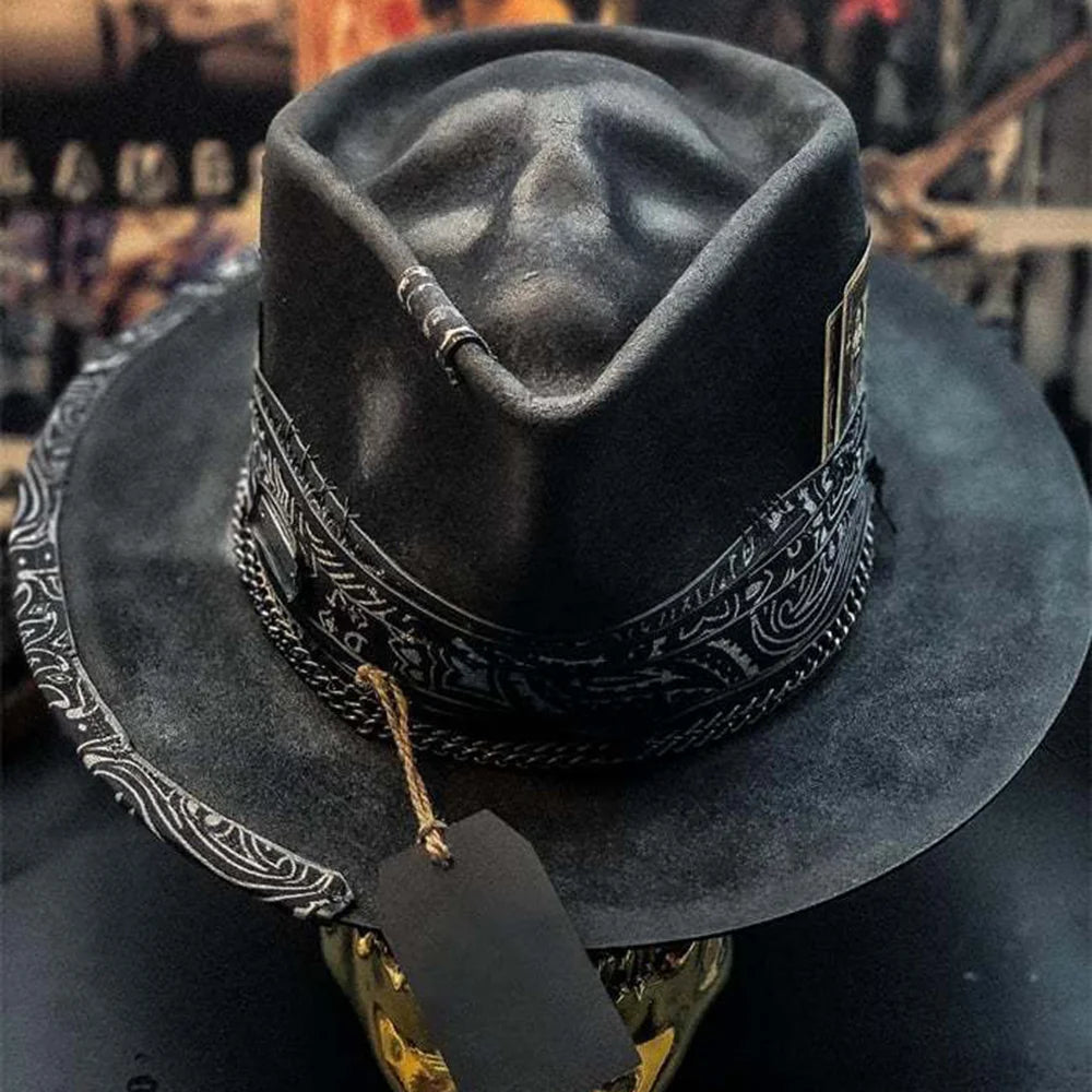 Black Gothic Cowboy Hat Unique Headwear Halloween Party Accessory Skull Cowboy Hat Spooky Headwear Festival Cowboy Caps Ornament