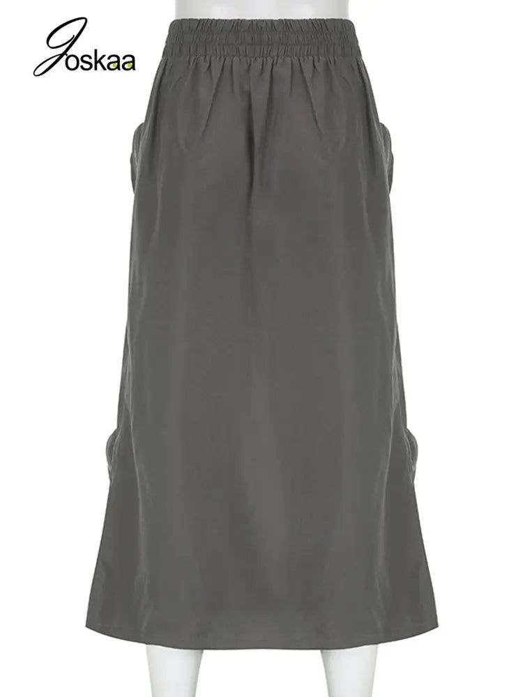 Joskaa Harajuku Cargo Skirt Women Casual Zipper Loose High Waist Long Y2k Skirt Autumn Sumemr 2023 Female Bottom Korean