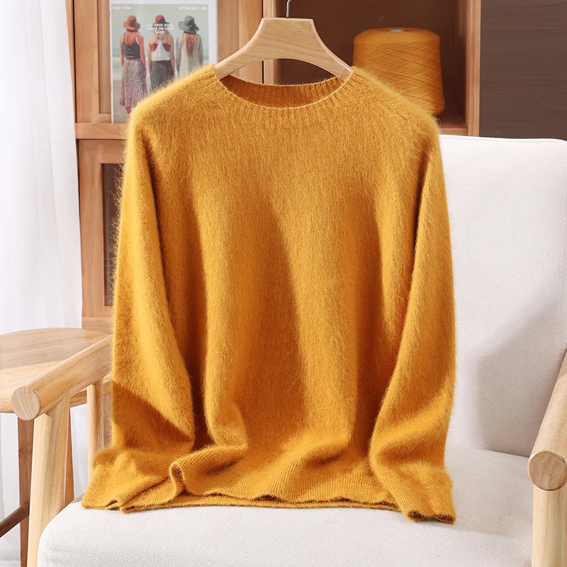 Autumn Winter Women's Solid Color 100% Mink Cashmere Sweater Basics Pullover Skin Friendly Knitwear Soft Warm Female Clothes Top