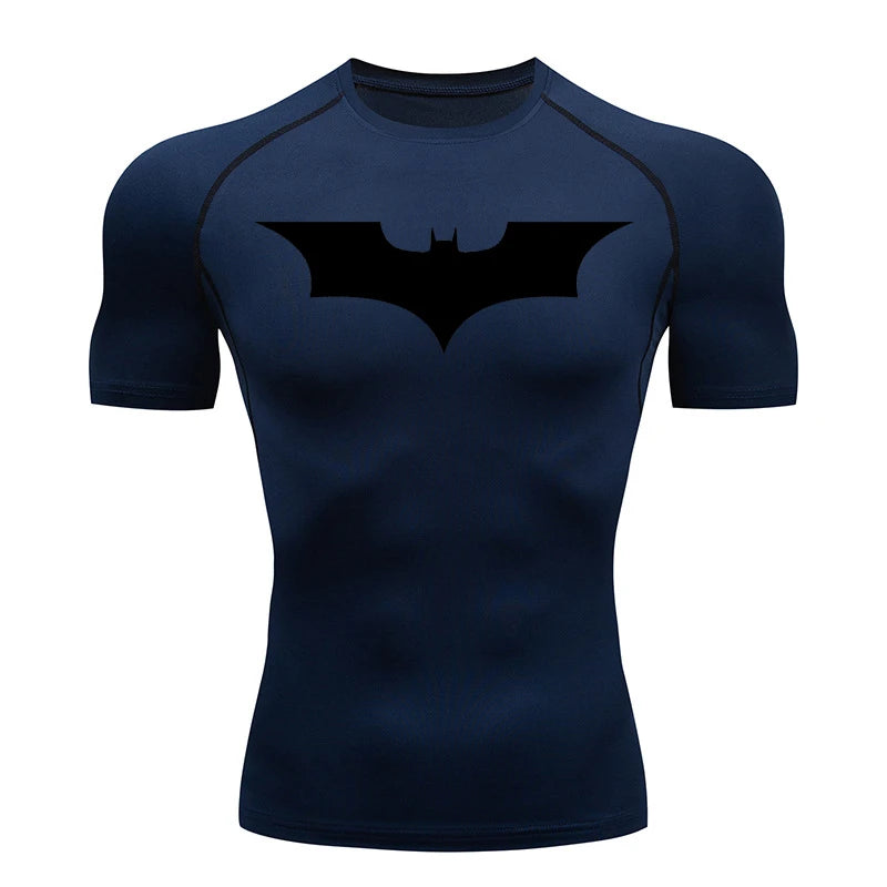 Men's Bat Print Compression Shirt Summer Short Sleeve Quick Dry Rash Guard Gym Workout Running T-Shirt Athletic Tees Tops