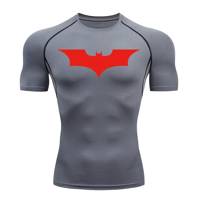 Men's Bat Print Compression Shirt Summer Short Sleeve Quick Dry Rash Guard Gym Workout Running T-Shirt Athletic Tees Tops