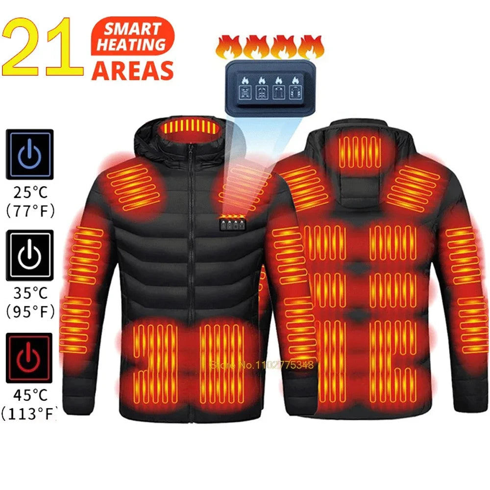 21 Areas Heated Jacket Men Warm Vest USB Self Heating Jacket Women Heated Coat Ski Camping Hiking Winter Cotton Clothes Washed