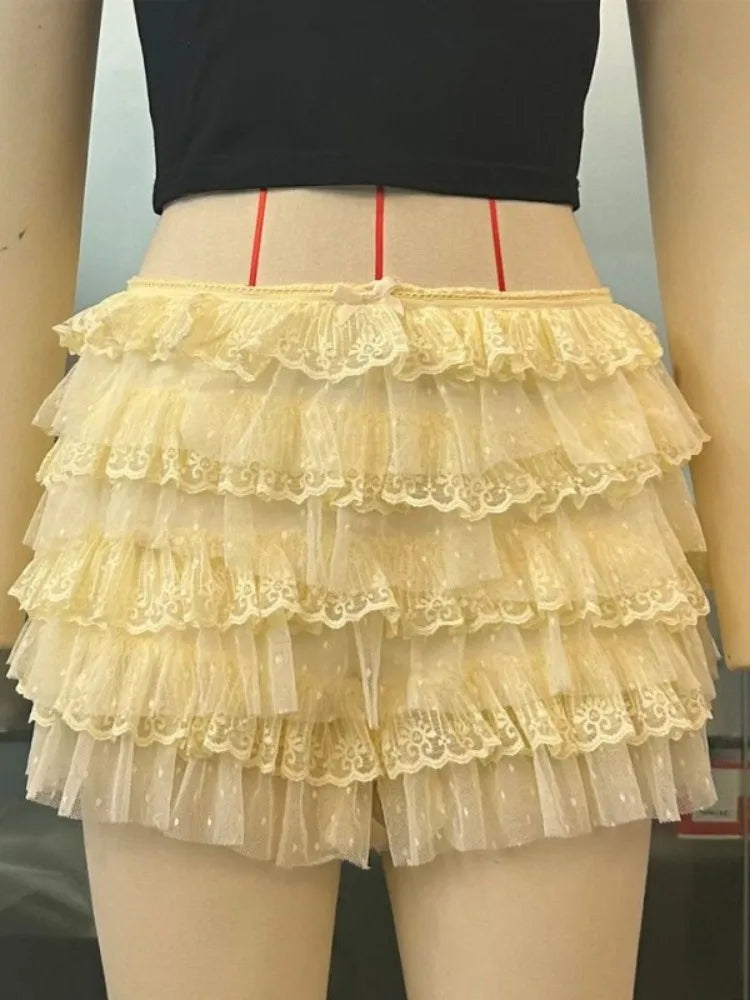 Joskaa Sexy Beach Hot Pants Women Hipster Low Waisted Ruffles Tiered Shorts Skirts Vacation Party Club Female Bottoms Streetwear