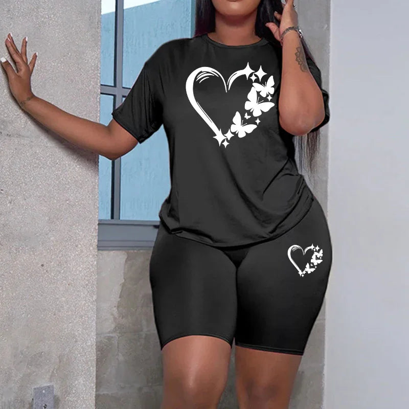 2025 New Fashion Women's Summer Shorts Set O-neck T-shirts and Soft Shorts Ladies Daily Casual Sports Butterfly Fashion Outfits