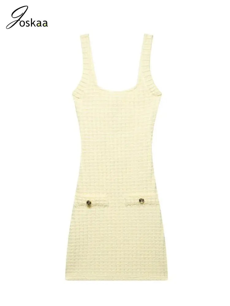 Joskaa 2025 Summer Women's Knitted Dress Sexy U-Neck Sleeveless Bodycon Mini Dresses Holiday Beachwear Vintage Streetwear