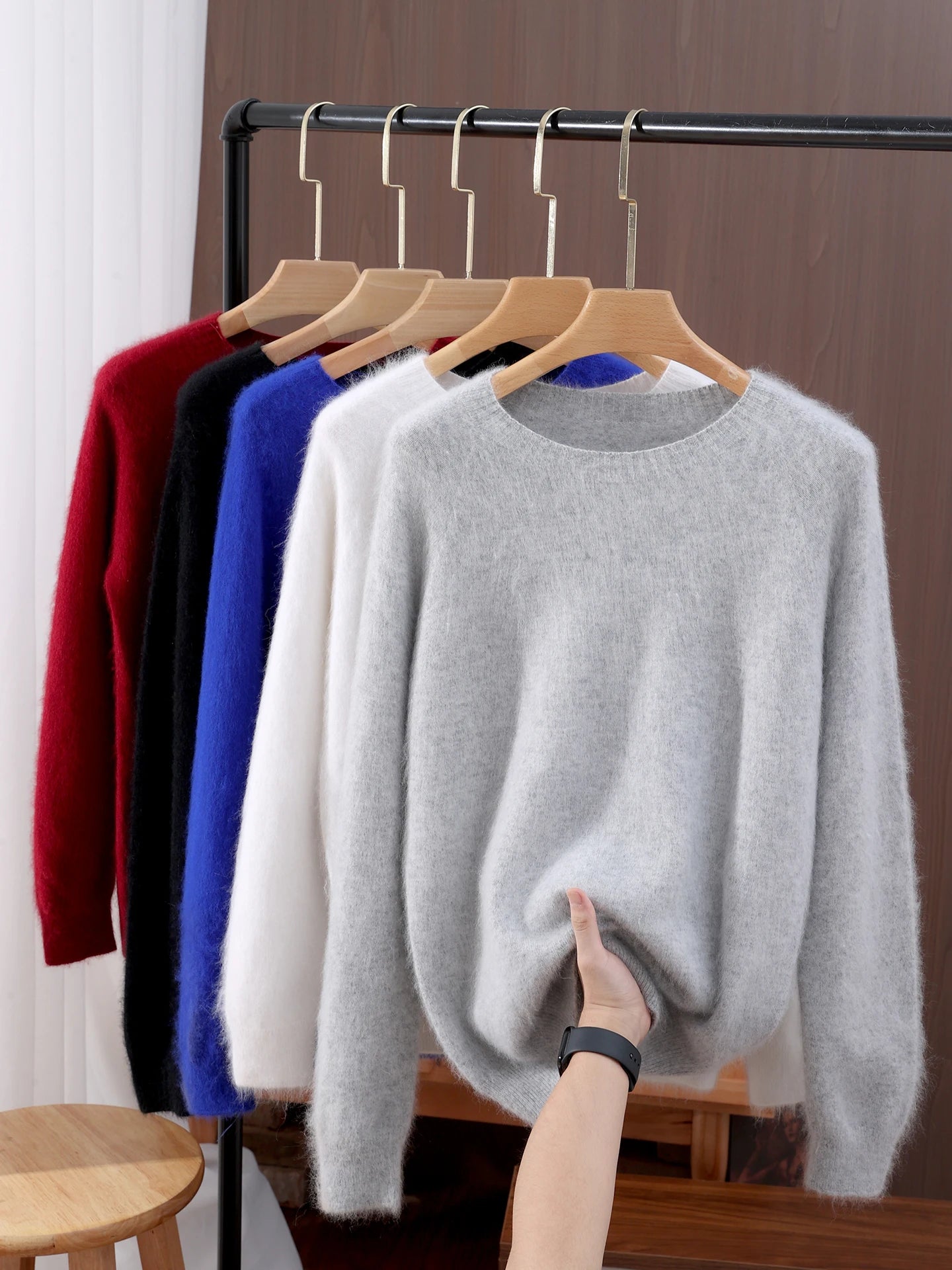 Autumn Winter Women's Solid Color 100% Mink Cashmere Sweater Basics Pullover Skin Friendly Knitwear Soft Warm Female Clothes Top