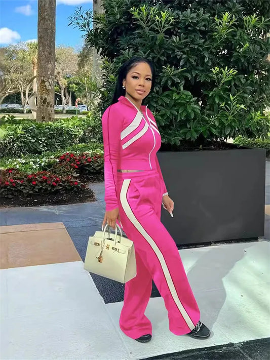 Wmstar Two Piece Set Women Pants Sets Casual Top Loose Stretch Zipper Long Sleeve Fall Clothes New Style Wholesale Dropshipping