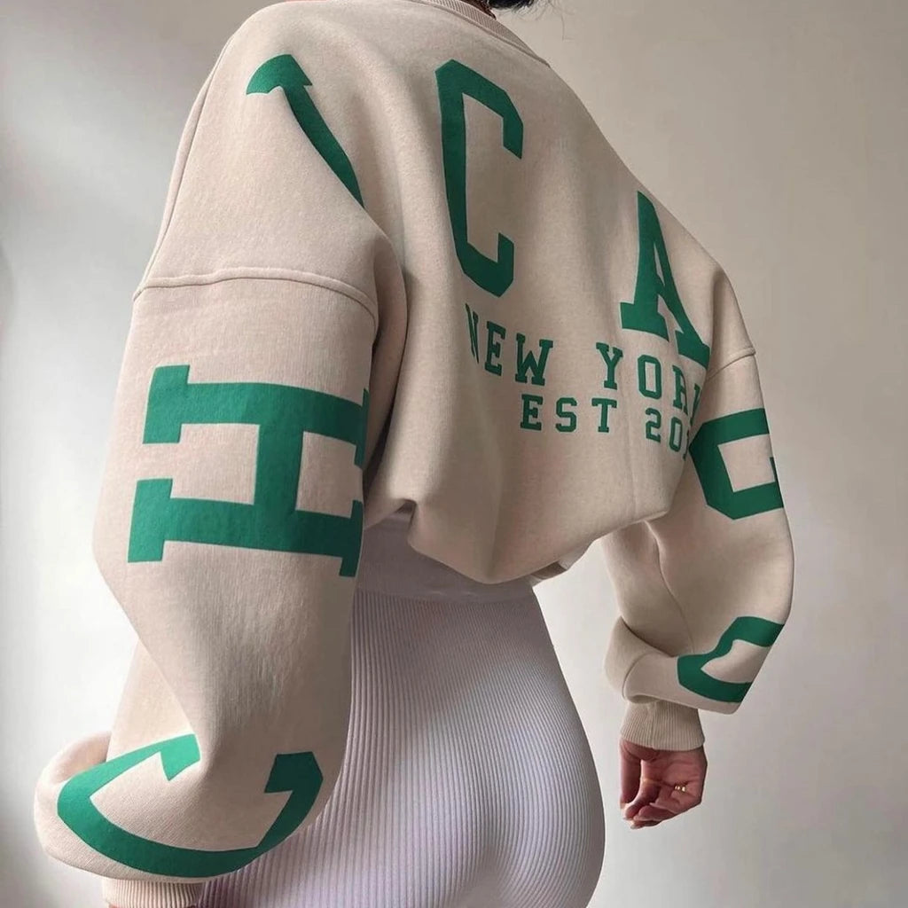 Women's Y2K Grunge Loose Fit Pullover Sweatshirts Letter Print Casual Thickened Long Sleeve Tops Autumn Hoodies Streetwear