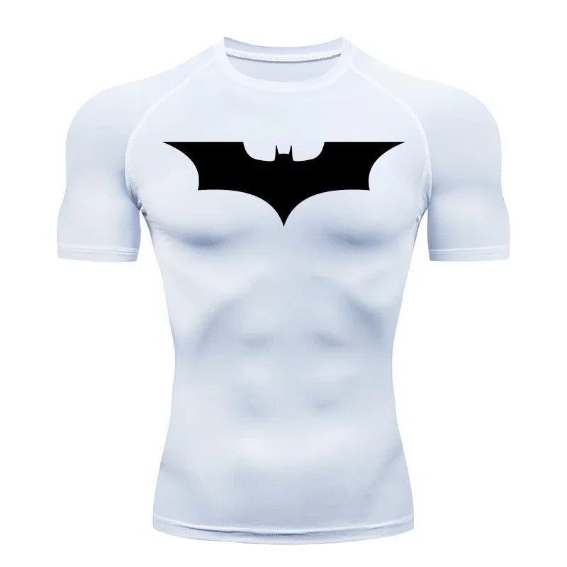 Men's Bat Print Compression Shirt Summer Short Sleeve Quick Dry Rash Guard Gym Workout Running T-Shirt Athletic Tees Tops