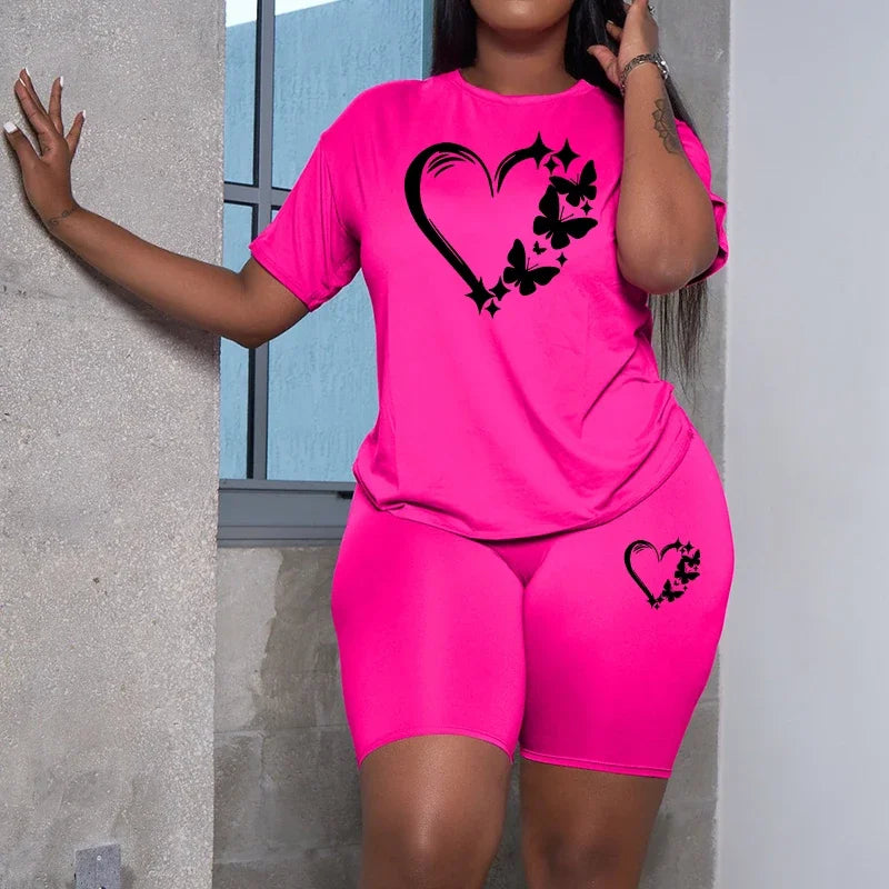 2025 New Fashion Women's Summer Shorts Set O-neck T-shirts and Soft Shorts Ladies Daily Casual Sports Butterfly Fashion Outfits