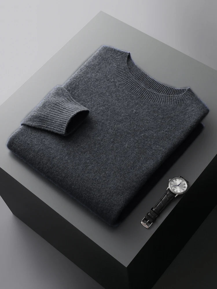 Basic Men's Seamless Wool Pullover Sweater Autumn Winter O-neck Solid 100% Merino Wool Knitwear Casual Simple Man Clothes Tops
