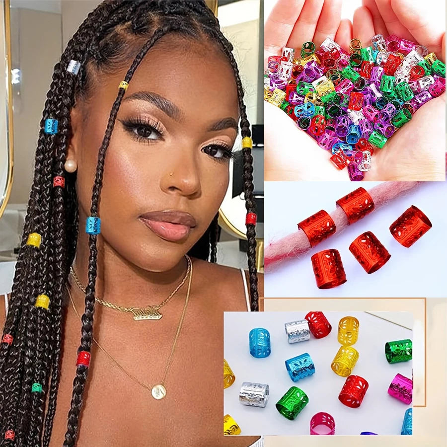 100pcs Hollow Out Hair Ring,Dreadlocks Beads Hair BraidRings Clips Dread Locks Hair Braiding Metal CuffsDecoration/Accessories