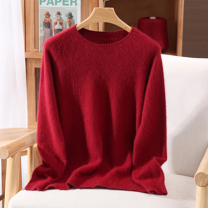 Autumn Winter Women's Solid Color 100% Mink Cashmere Sweater Basics Pullover Skin Friendly Knitwear Soft Warm Female Clothes Top