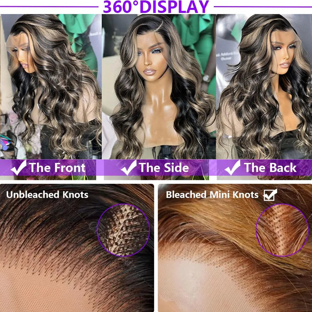 1B/27 Body Wave Wig Human Hair 30 Inch 13x4 HD Lace Frontal Wig Ombre Blonde Highlight Brazilian Hair Front Wigs For Black Women