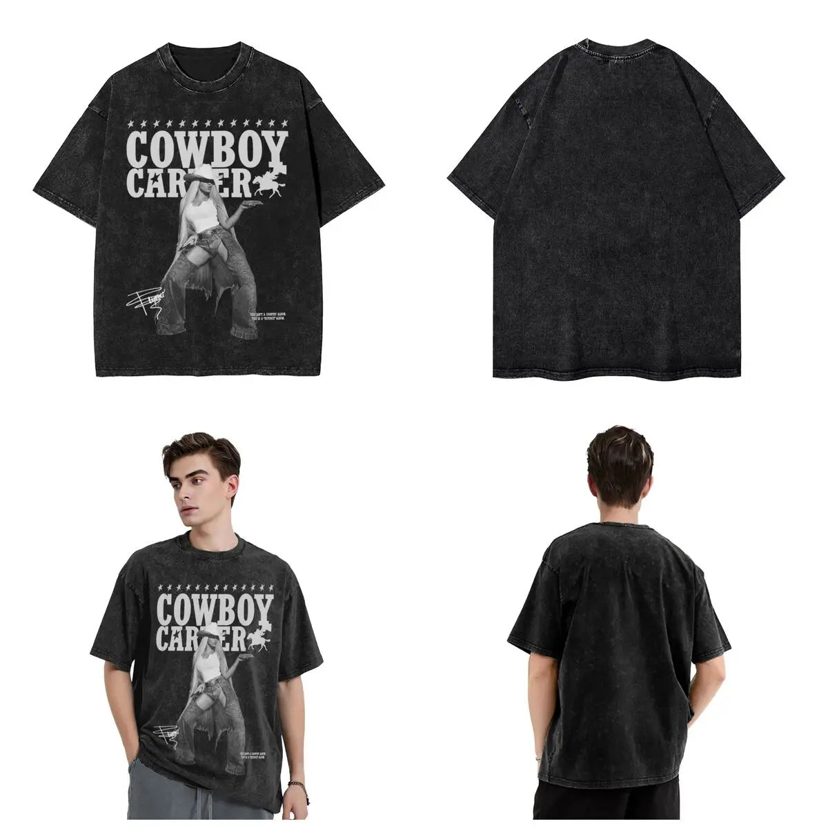 Cowboy Carter Album Beyonce 2024 Tour Outfit Washed T Shirt Men Women Streetwear Hip Hop T-Shirts Summer Tees Tops Cotton