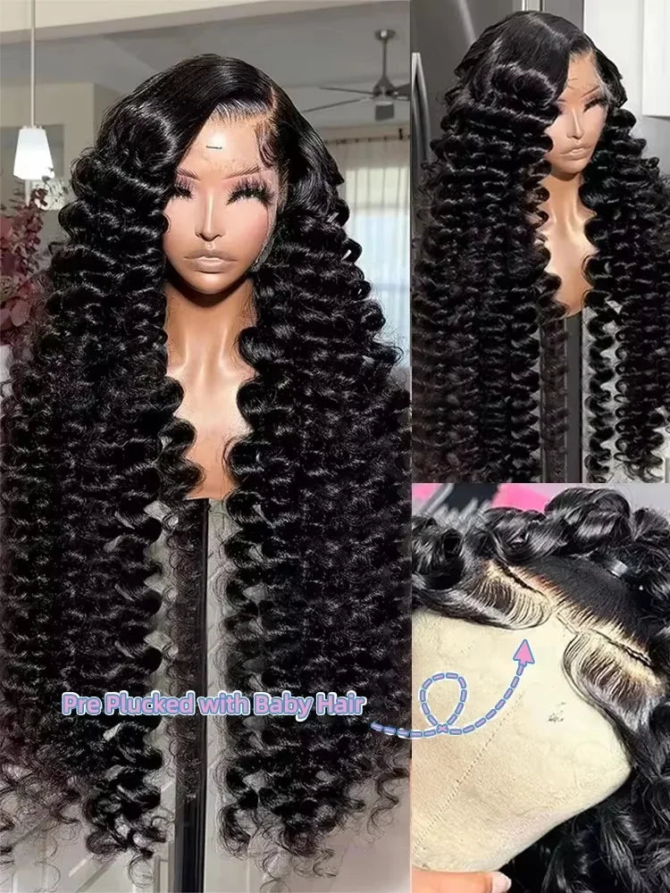 250 High Density Loose Deep Wave Pattern Wigs 30 40 Inch 13x6 HD Lace Frontal Wig 13x4 Lace Closure Human Hair Wig For Women
