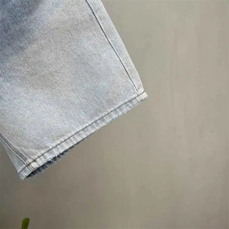 Gradient Design Denim Shorts Women Summer New High Waist Diagonal Buckle Loose Short Jeans Fashion Niche Straight Cowgirl Shorts
