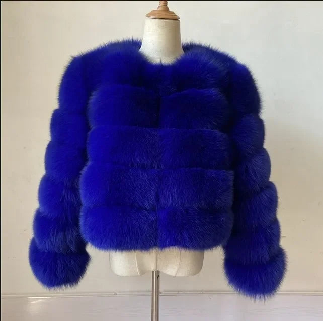 Faux Fur Women Coats Solid Round Neck Full Sleeve Coat Thick Warm Fox Short Open Stitch Elegant Splice Autumn Winter 2024