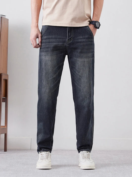 Men's Streetwear Vintage Jeans Fashion Tapered Slim Pants Casual Comfortable Small Feet Personality Male Denim Trousers