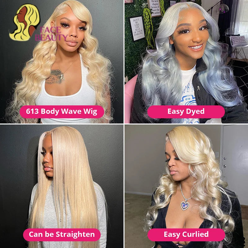 Full Lace Frontal Wig 613 Blonde Body Wave 360 Lace Front Wig Preplucked Brazilian Lace Front Human Hair Wigs For Women 28 inch