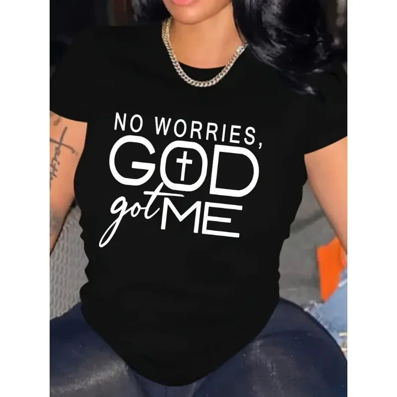 90s Y2K Fashion Women’s "God Got Me" Inspirational Black T-Shirt Casual Crew Neck Tee Harajuku Style