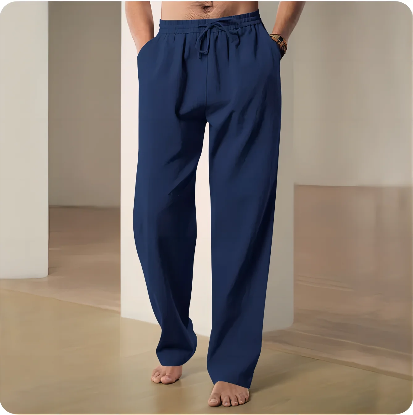 Men's Trousers Cotton Linen Fashion Casual Pants Solid Color Breathable Loose Shorts Straight Drawstring Pants Streetwear Men