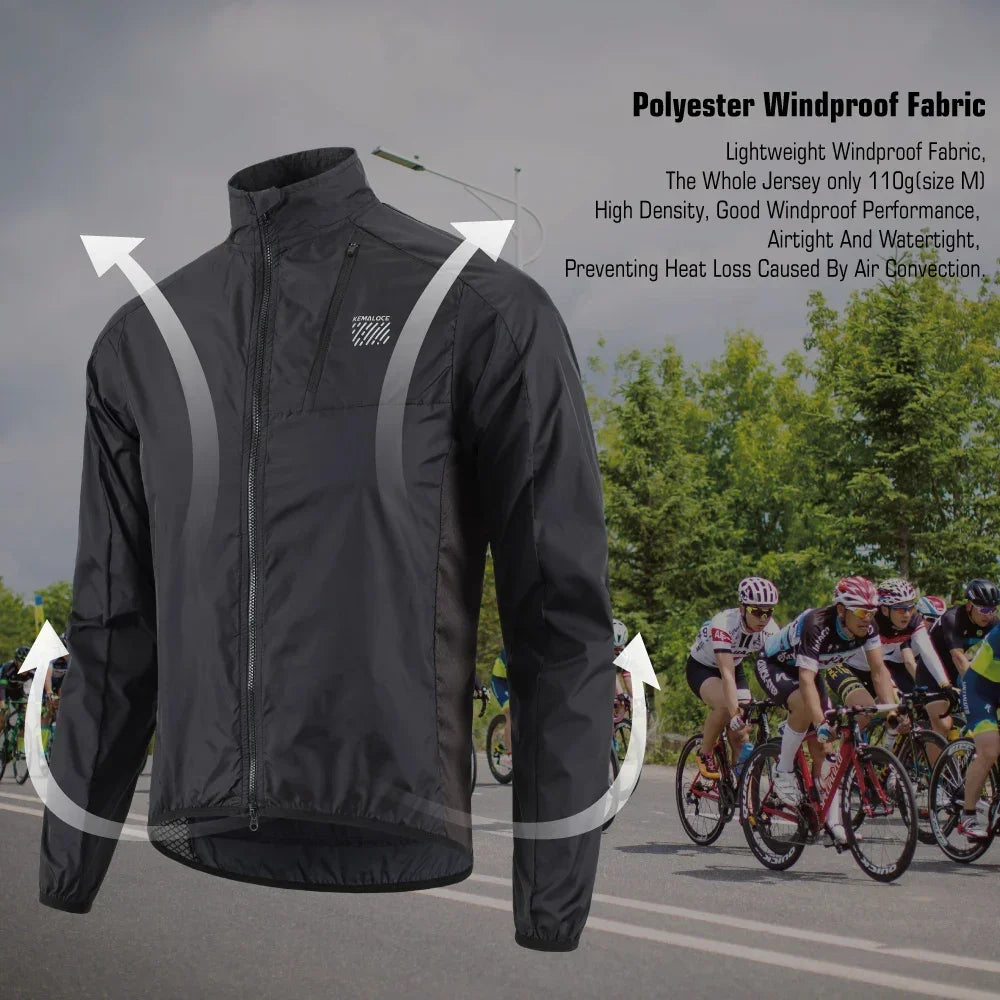 KEMALOCE Cycling Jacket Windproof Men 2025 Ultralight Long Sleeve Bike Jersey Black&Yellow Lightweight MTB Sports Windbreaker