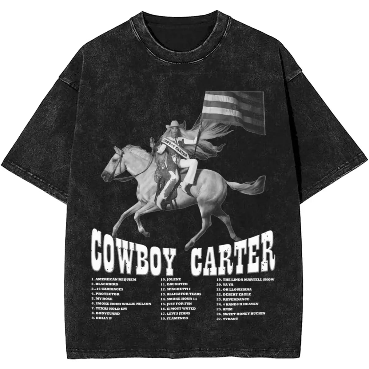 Cowboy Carter Album Beyonce 2024 Tour Outfit Washed T Shirt Men Women Streetwear Hip Hop T-Shirts Summer Tees Tops Cotton