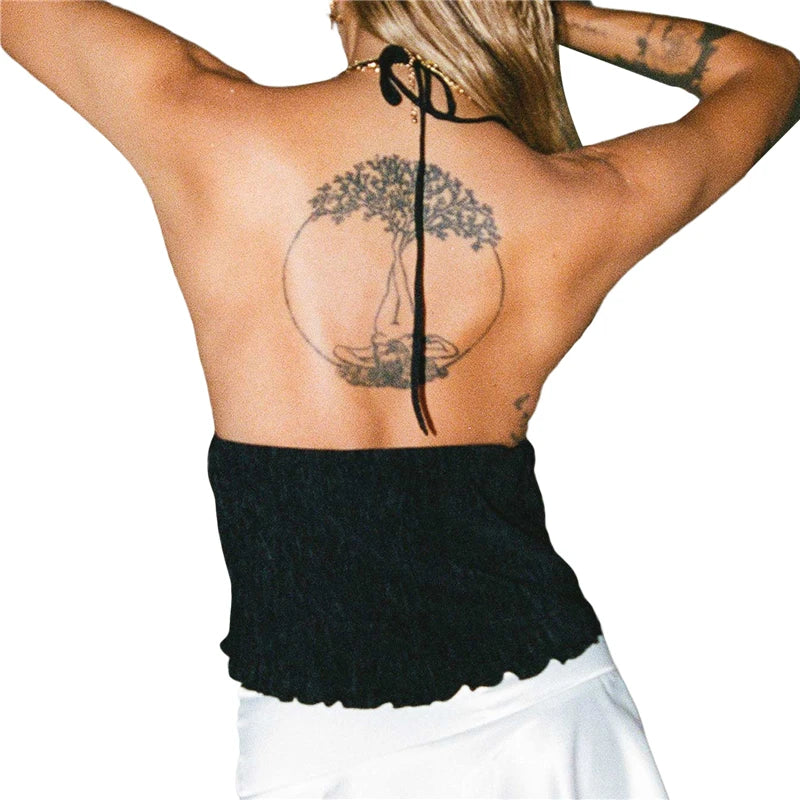 Sexy Summer Cami Top Bowknot Lace-Up Sleeveless Cropped Vest Elegant Youth Clothes Women Fashion Off Shoulder 2024 New