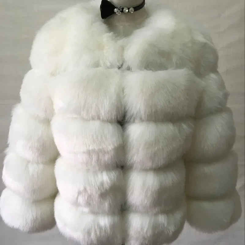 Faux Fur Women Coats Solid Round Neck Full Sleeve Coat Thick Warm Fox Short Open Stitch Elegant Splice Autumn Winter 2024