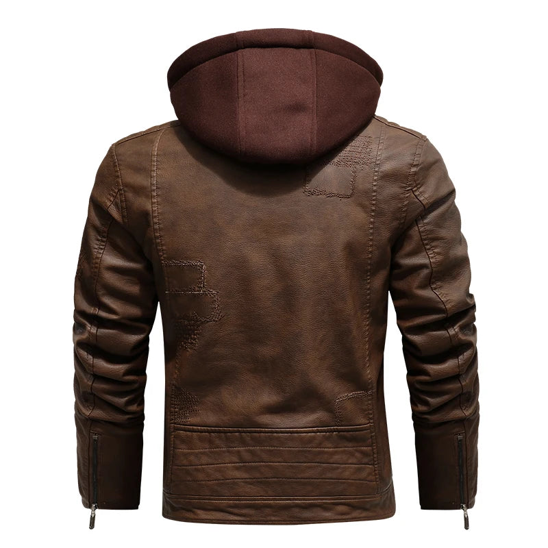 Autumn/Winter Men's fake two PU leather retro detachable hooded jacket coats
