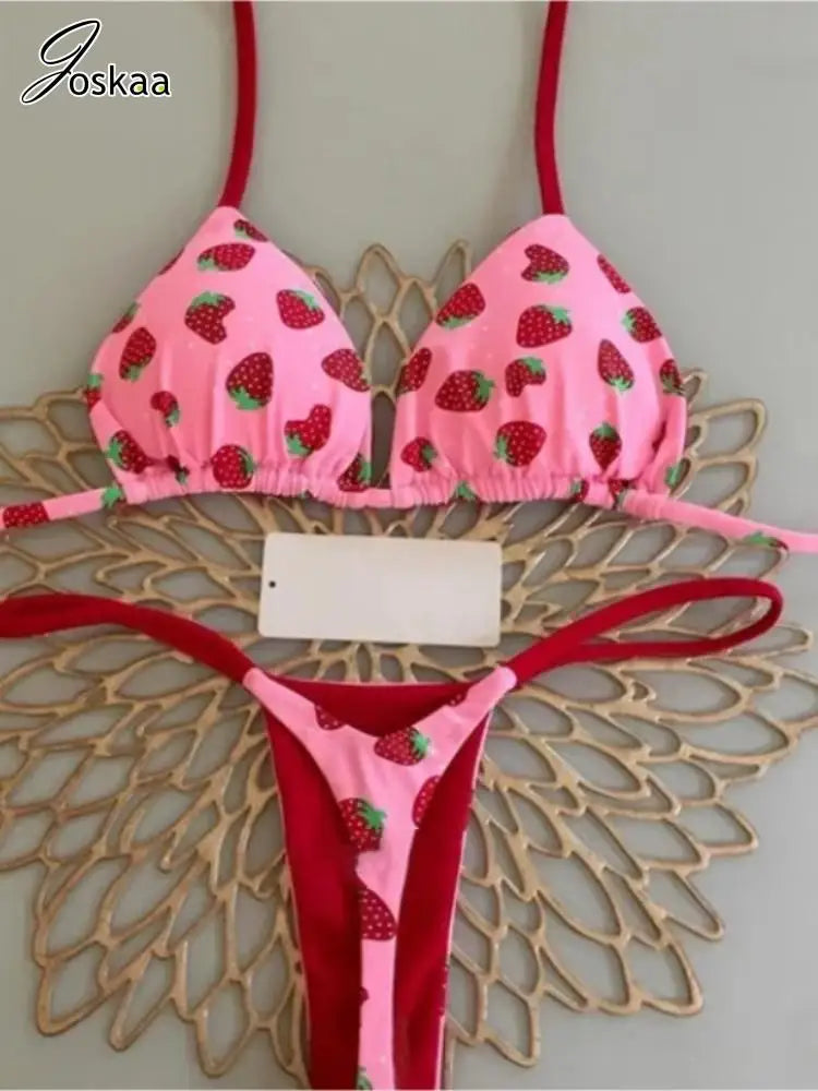 Joskaa 2025 Summer Print 2 Piece Bikini Sets Women Swimwear Sexy String Bra+Briefs Matching Bathing Suits Vacation Beachwear