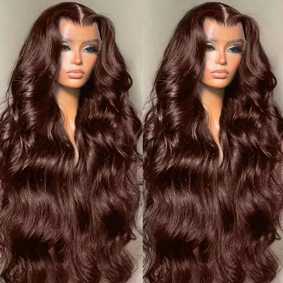 chocolate brown human hair wig 13x6 hd lace frontal wig 32 30 Inch 250 density Women body wave 13x4 hd lace front human hair wig