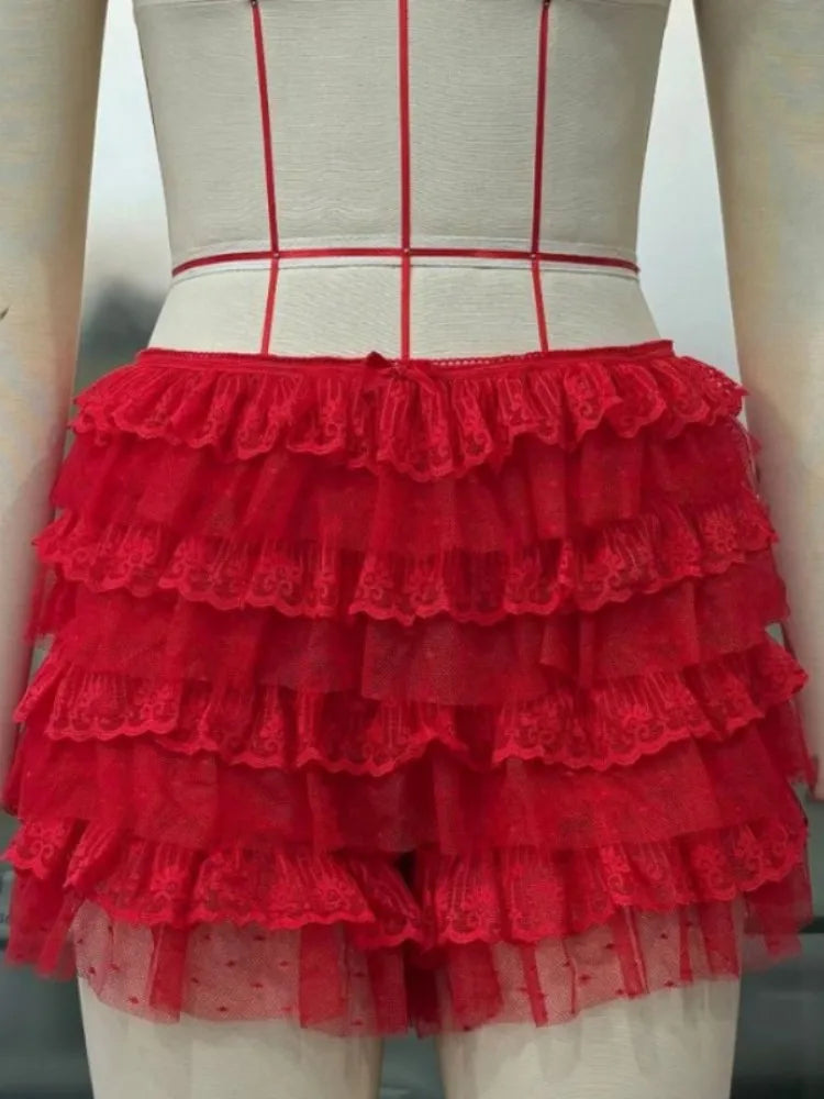 Joskaa Sexy Beach Hot Pants Women Hipster Low Waisted Ruffles Tiered Shorts Skirts Vacation Party Club Female Bottoms Streetwear