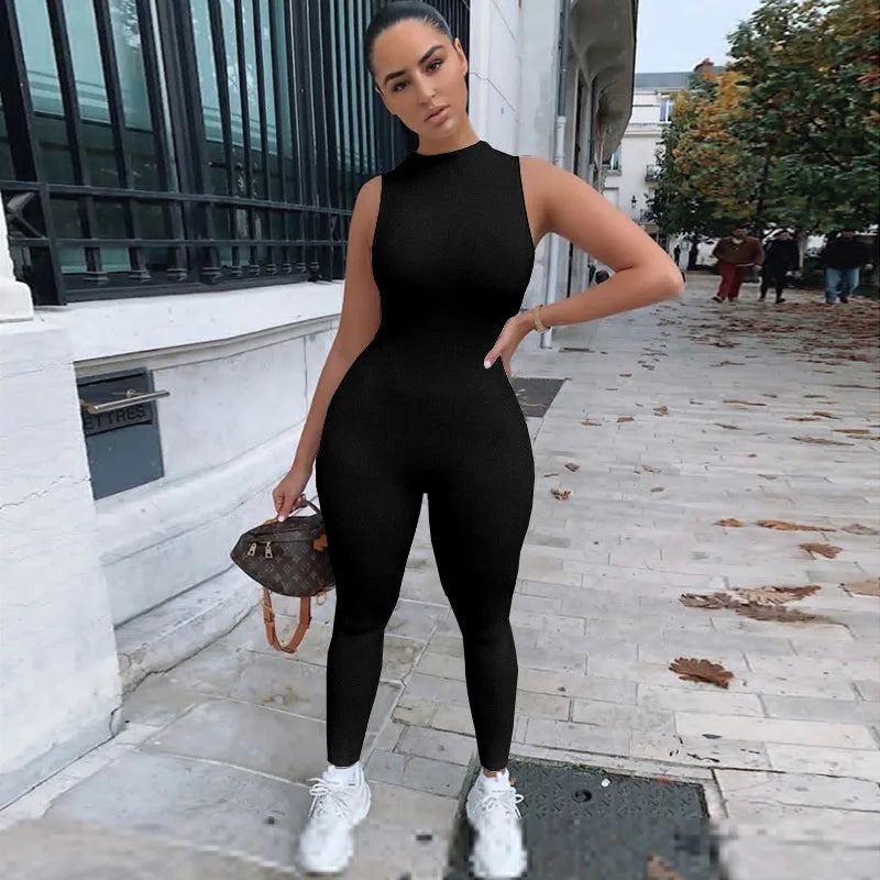 Pencil Jumpsuit for Women Full Seasons Casual Fitness Sporty Playsuit Sleeveless Slim Activewear All In One Jumpsuit Clothing
