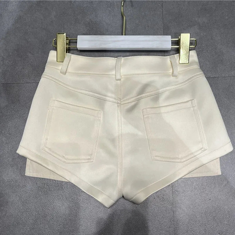 Top quality Casual suit shorts for women spring 2024 Slim fit hip pocket design satin wide leg Shorts pants