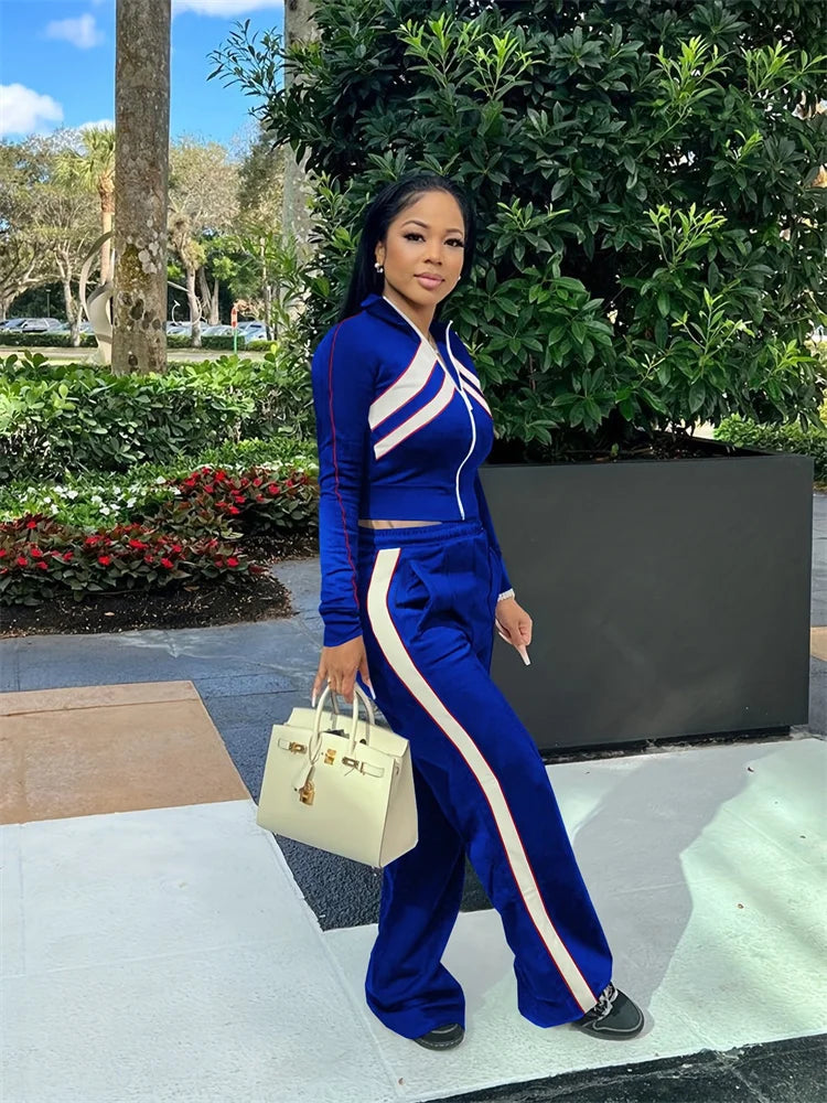 Wmstar Two Piece Set Women Pants Sets Casual Top Loose Stretch Zipper Long Sleeve Fall Clothes New Style Wholesale Dropshipping