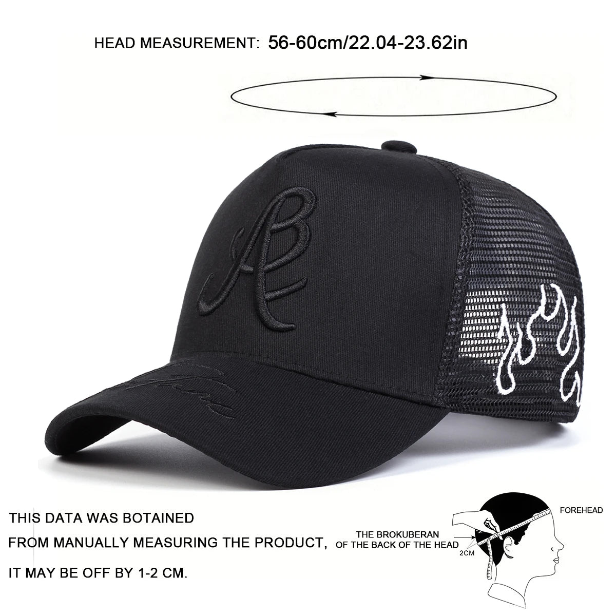 Unisex Personality Letter Embroidery Side Flame Baseball Net Caps Spring and Summer Outdoor Adjustable Casual Hats Sunscreen Hat