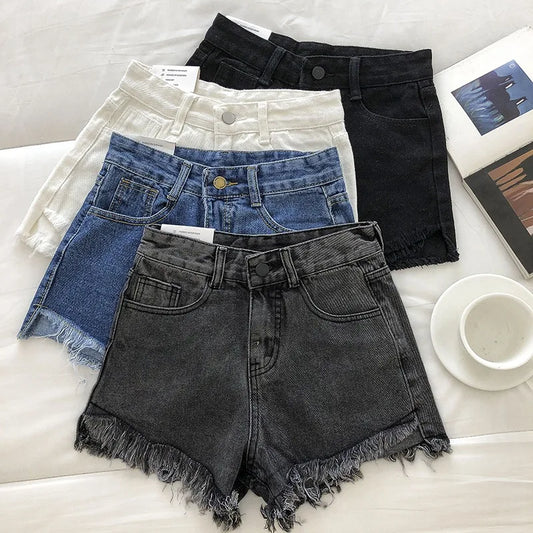 2025 New Summer Denim Shorts Fashion Women Button High Street Y2K Sexy Hot Girl Short Pants Ripped Jeans Tassel Female Clothes